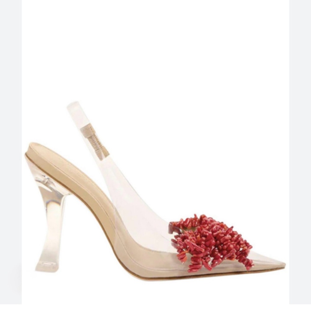 Cult Gaia Bijan Beaded Embellished PVC sling back Pumps 37=7